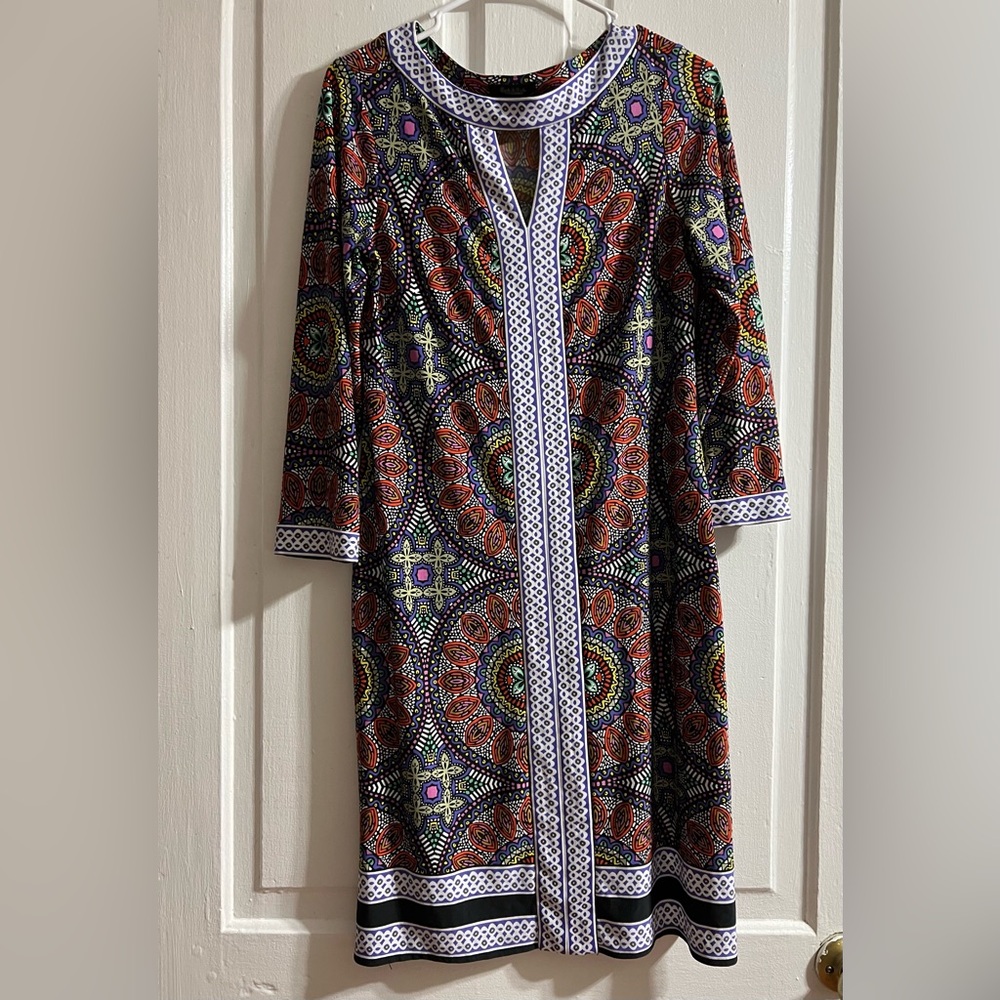 Multicolor Patterned Dress with 3/4 Sleeves